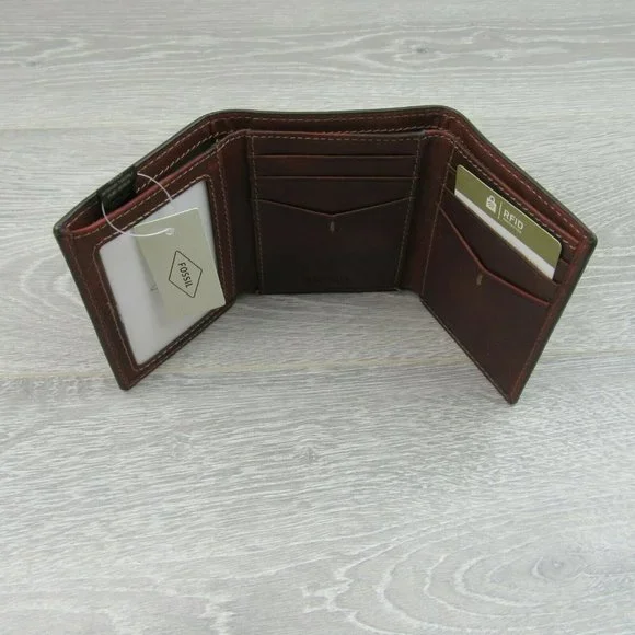 Fossil Allen Trifold RFID Mens Tan Brown Leather Wallet NEW - Picture 8 of 10